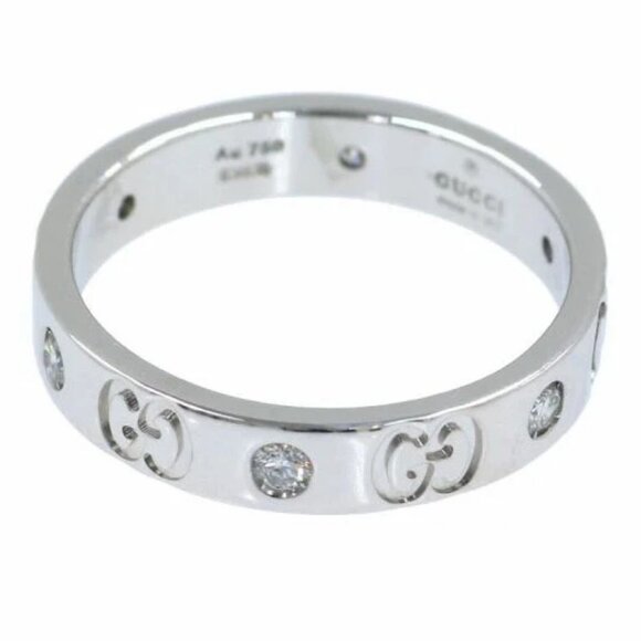 GUCCI GG Logo Diamond Band Ring size US7.5 18k White Gold Auth #5539F - Picture 6 of 11
